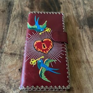 Lavishly Red Embroidered Heart Wallet